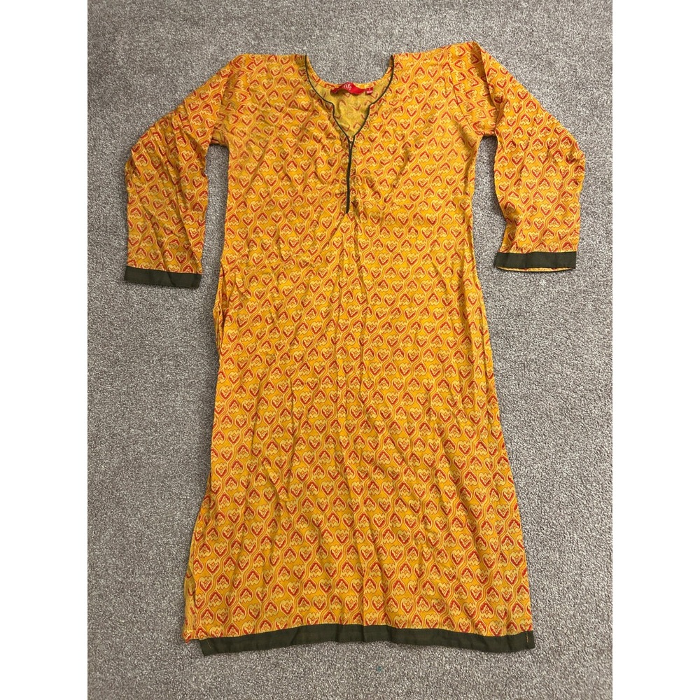 South Asian Kameez City Life Tunic Top Womens Small Yellow Orange Excellent - Picture 1 of 12